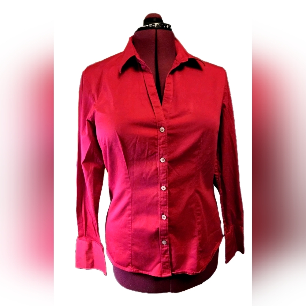 Banana Republic Fitted Red Stretch Button-Down Blouse Size 14